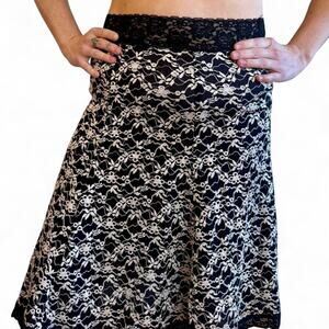 CAbi Black lace midi skirt with elastic waistband